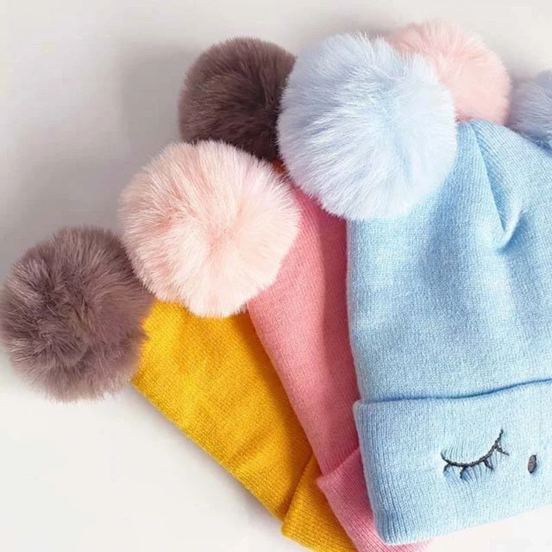 2PCS Winter New Thickened Baby Hat Infant Ear Protection Knitted Cap Toddler Boys and Girls Woolen Cap Thickened Baby Hat