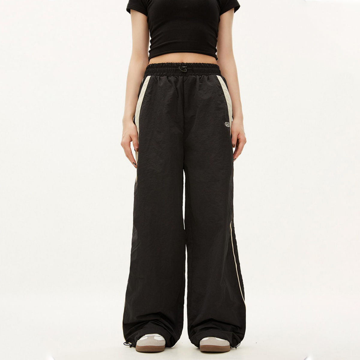 Women Casual Wide Leg Cargo Pants Drawstring Solid Streetwear Elastic Waist Sweatpants Loose Y2K Joggers Hip Hop Baggy Trousers