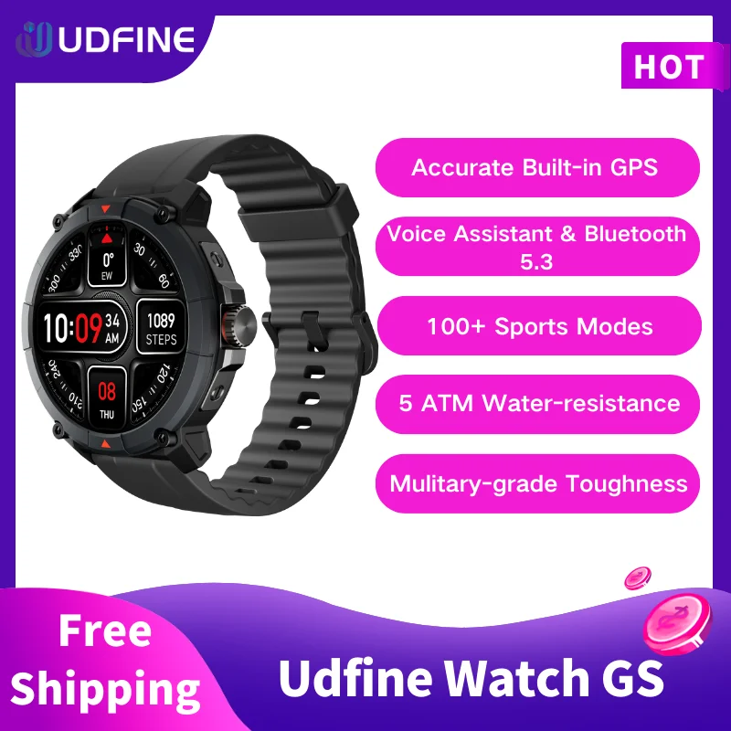 Udfine Watch GS 1.38" HD Display Bluetooth Calling Alexa 50M Waterproof GPS Smartwatch for man and Woman Double Straps