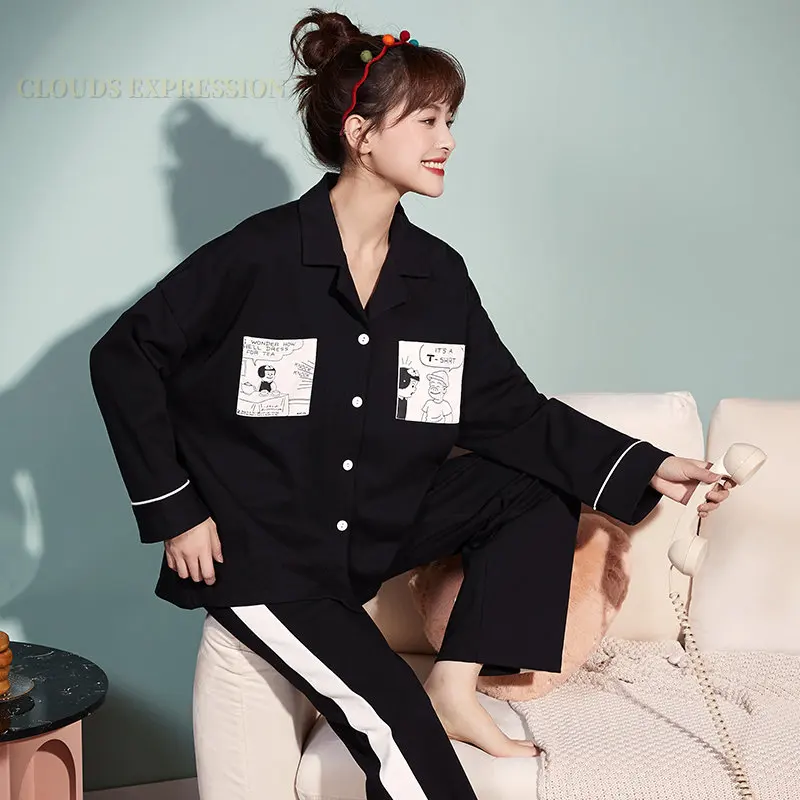 Spring 2025 Autumn Nightwear Elegant Women Pama Sets Female Pyjamas Lapel new Sleepwear Black Lounge Pijama Mujer Nightwear Homewear