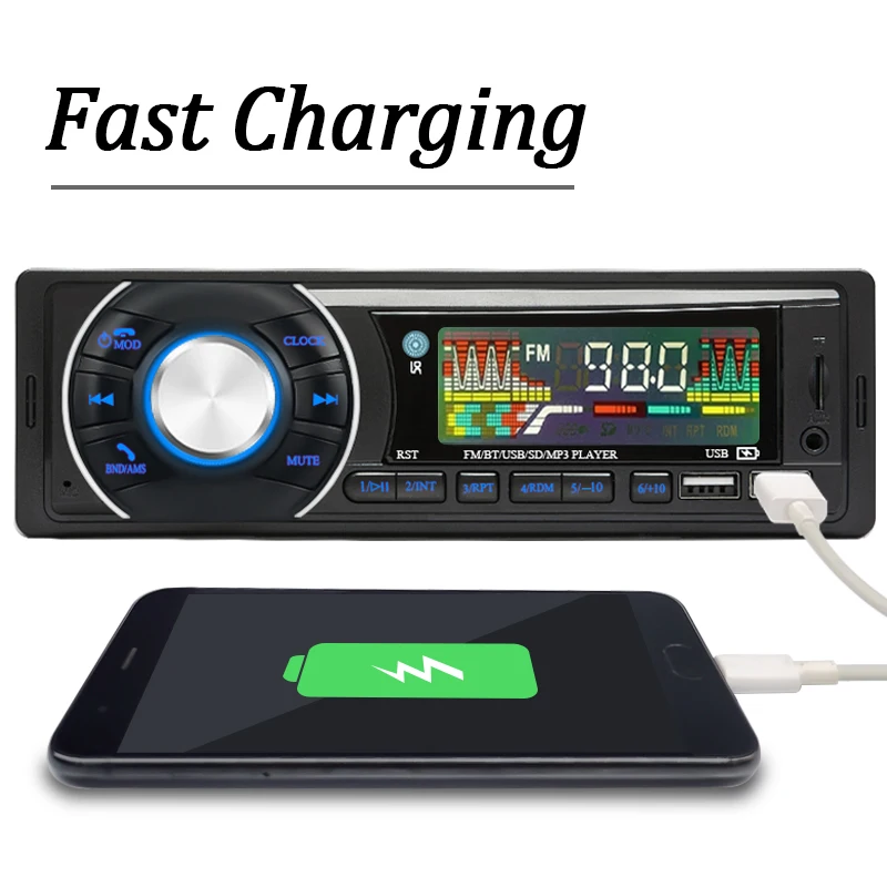 Car Audio Radio 1din Bluetooth Stereo MP3 Player FM Receiver 12V Support Phone Charging AUX/USB/TF Card In Dash Kit