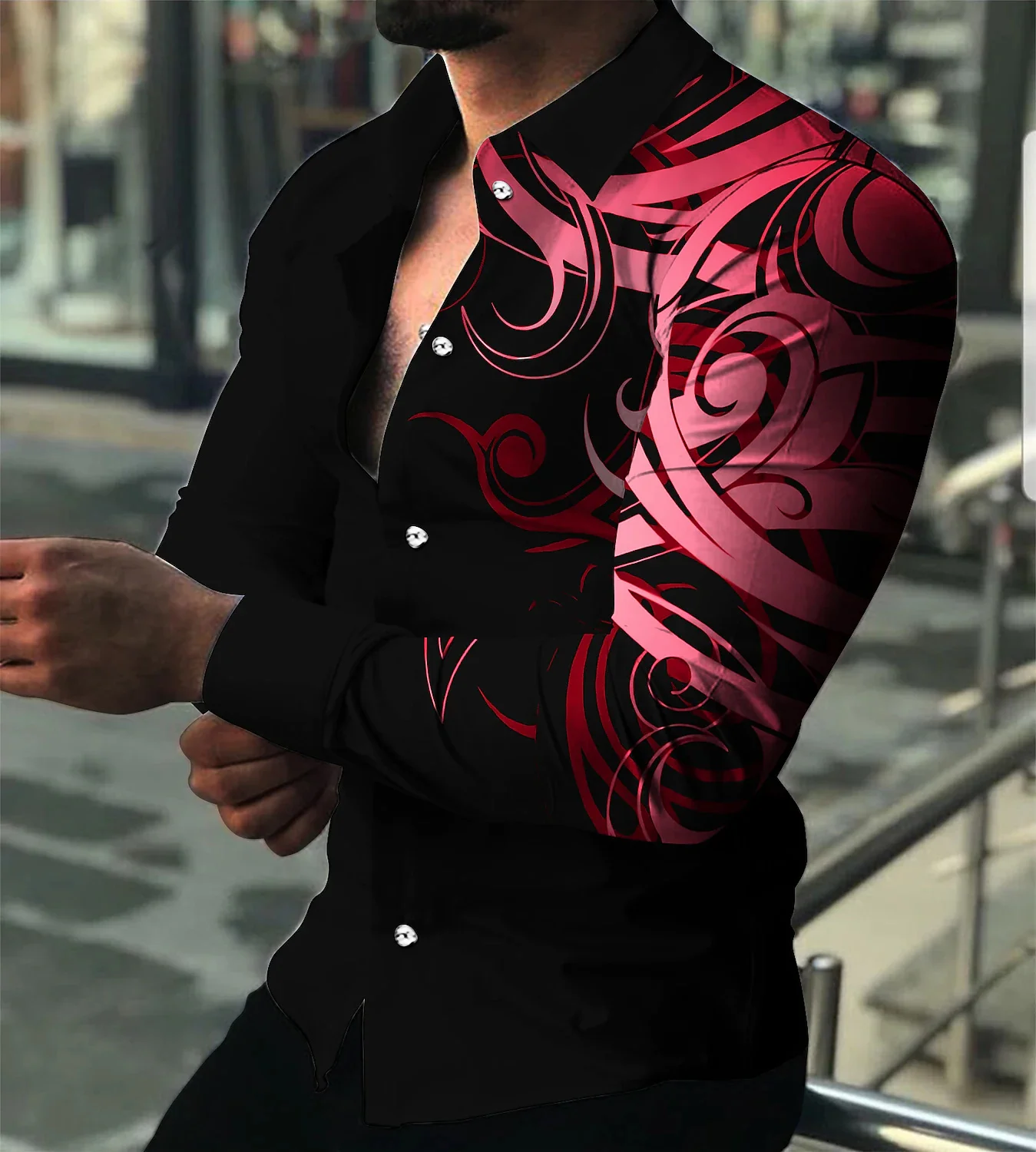 2025 2023 New Men's Cool Pattern Printed Handsome Long Sleeve Shirt 3D Digital Printed Casual new Loose Fit Shirt