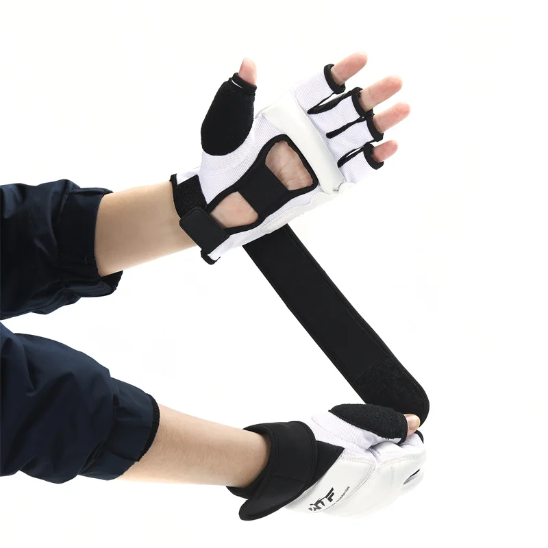 Black Taekwondo Gloves Child Half Finger Kick Boxing MMA Muay Thai Punching Mitts Men Women PU Leather Hand Protector White