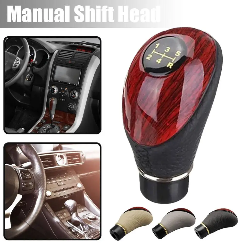 Universal Car Manual 5 Speed Knob PU Leather Wooden Gear Cover Shift Lever Stick Automotive Interior Accessories