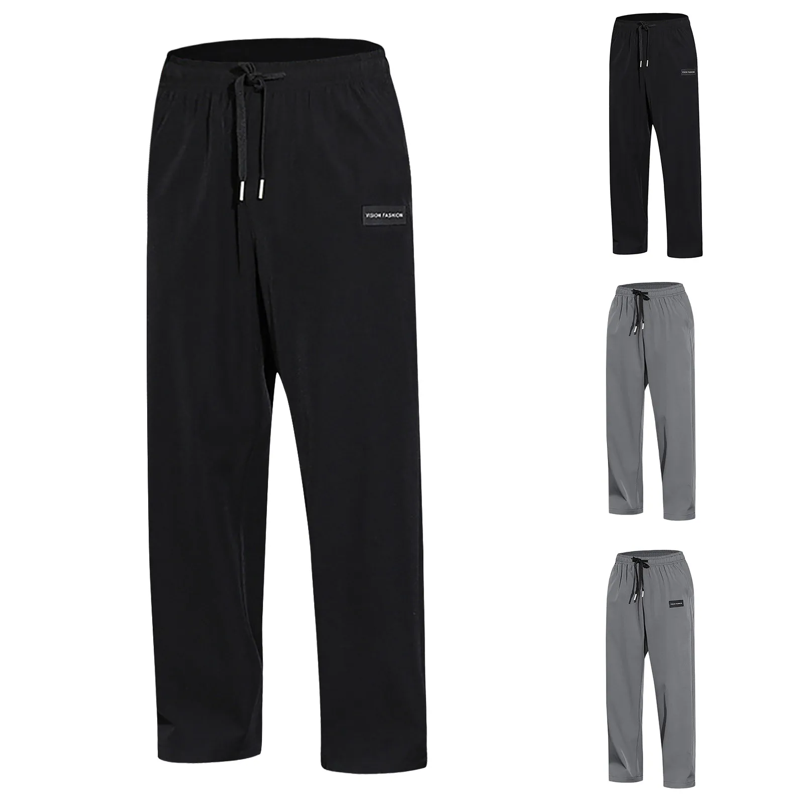 Casual Pant Men Solid Baggy Wide Leg Pants Ankle Length Elastic Waist Loose Straight Trousers Men Tracksuit Bottoms Large Szie