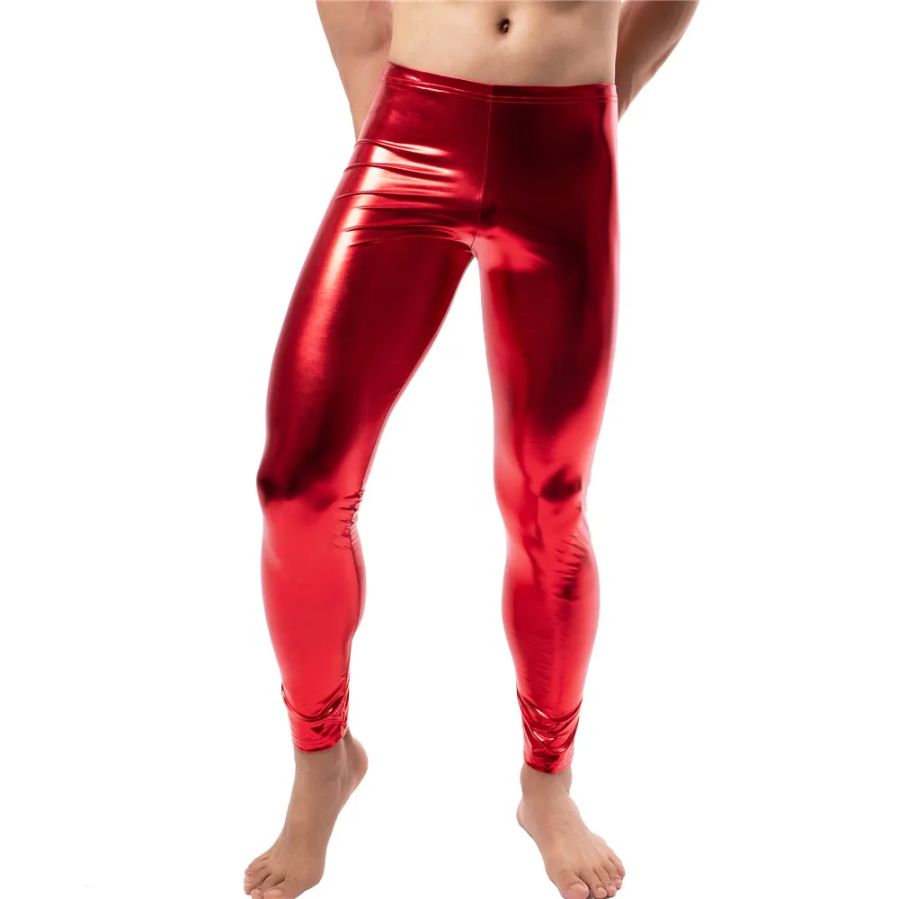 Long Men s Leggings Faux Leather Tight Pants PU Pole Dance Skinny Trousers Nightclub Mens Party Clubwear XL