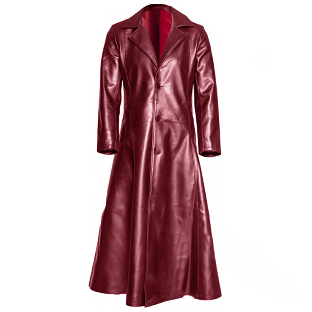 new Men Fall Winter Leather Trench PU Long Coat Single 2025 Breasted Lapel Slim Windbreaker Jacket Slim Korean Men's Punk Outwear Trench