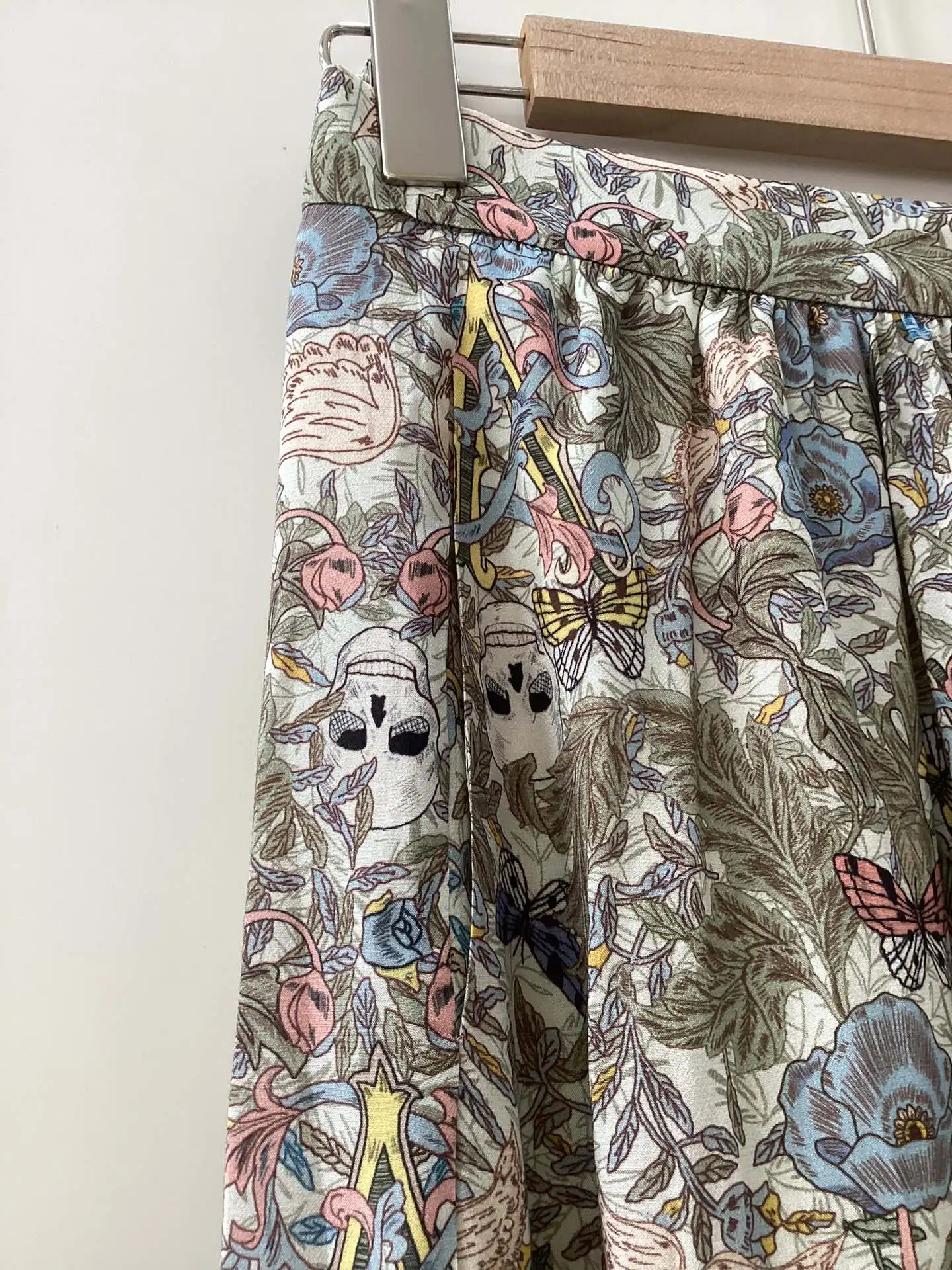 Women's Skull Floral 2025 Print Skirt Lace Trim High Waist Lady Irregular new Midi Jupe 2023 Spring Summer