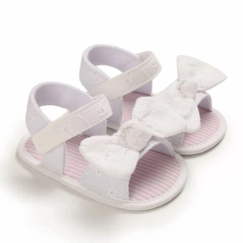 Meckior Summer Cute Bowknot Toddler Girl Shoes Canvas Newborn Garden Sandals Baby Anti-slip Soft Baby Girls Shoes 0-18M smile