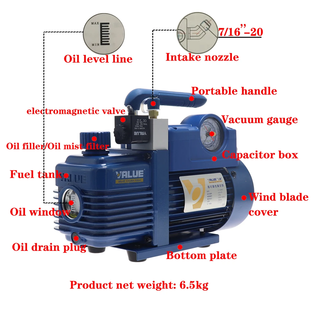 VALUE V-i120SV L Series New Refrigerant Vacuum Pump Single Stage Suitable for R410A,R407c, R134a, R12,R22 Refrigerant 50/60HZ