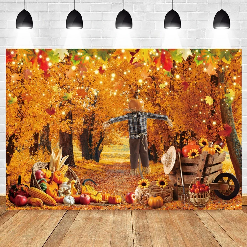 Autumn Scenery Photography Backdrop Fall Farm Barn Haystack Maple Pumpkin Truck Thanksgiving Baby Portrait Photo Background Prop