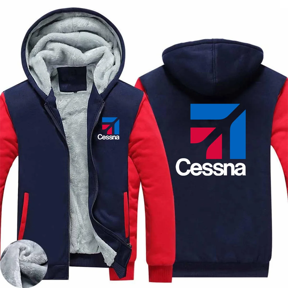 2023 Autumn Winter Plane Cessna Men Zipper Coat Jacket Wool Fleece Thick Warm Man Hooded Hoodies Sweatshirts Streetwear Clothes