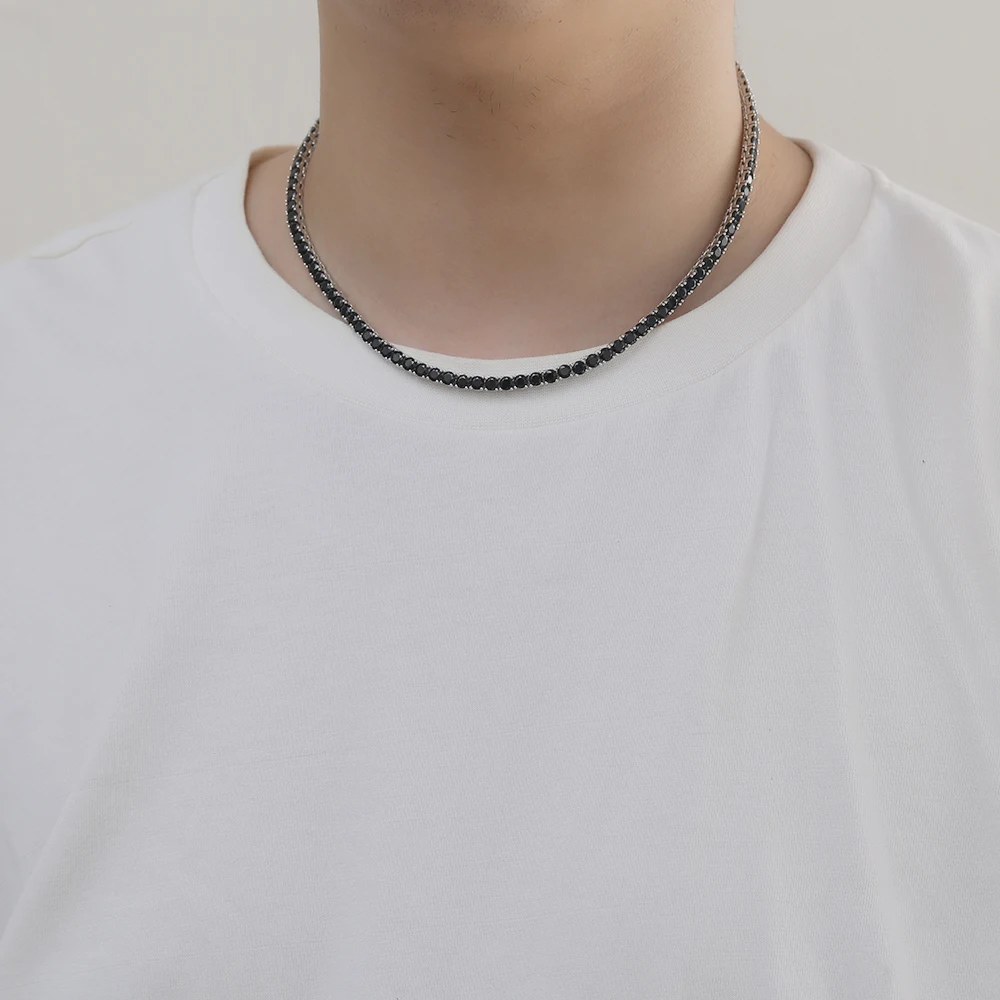 3mm 4mm 5mm Black CZ Tennis Necklace Men And Women Chain Necklace BC169