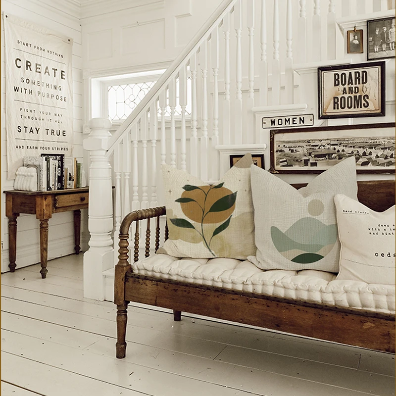 Boho Leaves Home Decor Sun Moon Pillow Cover Geometric Abstract Flowers Floral Cushion Throw Pillow Case Living Room Decorative smile