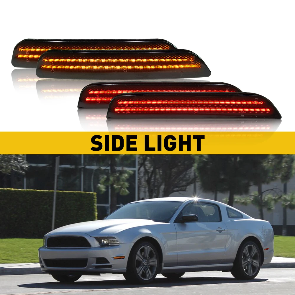 4/2Pcs Front Rear LED Side Marker Light For Ford Mustang 2010 2011 2012 2013 2014 Amber Red White Rear Front Bumper Car Light