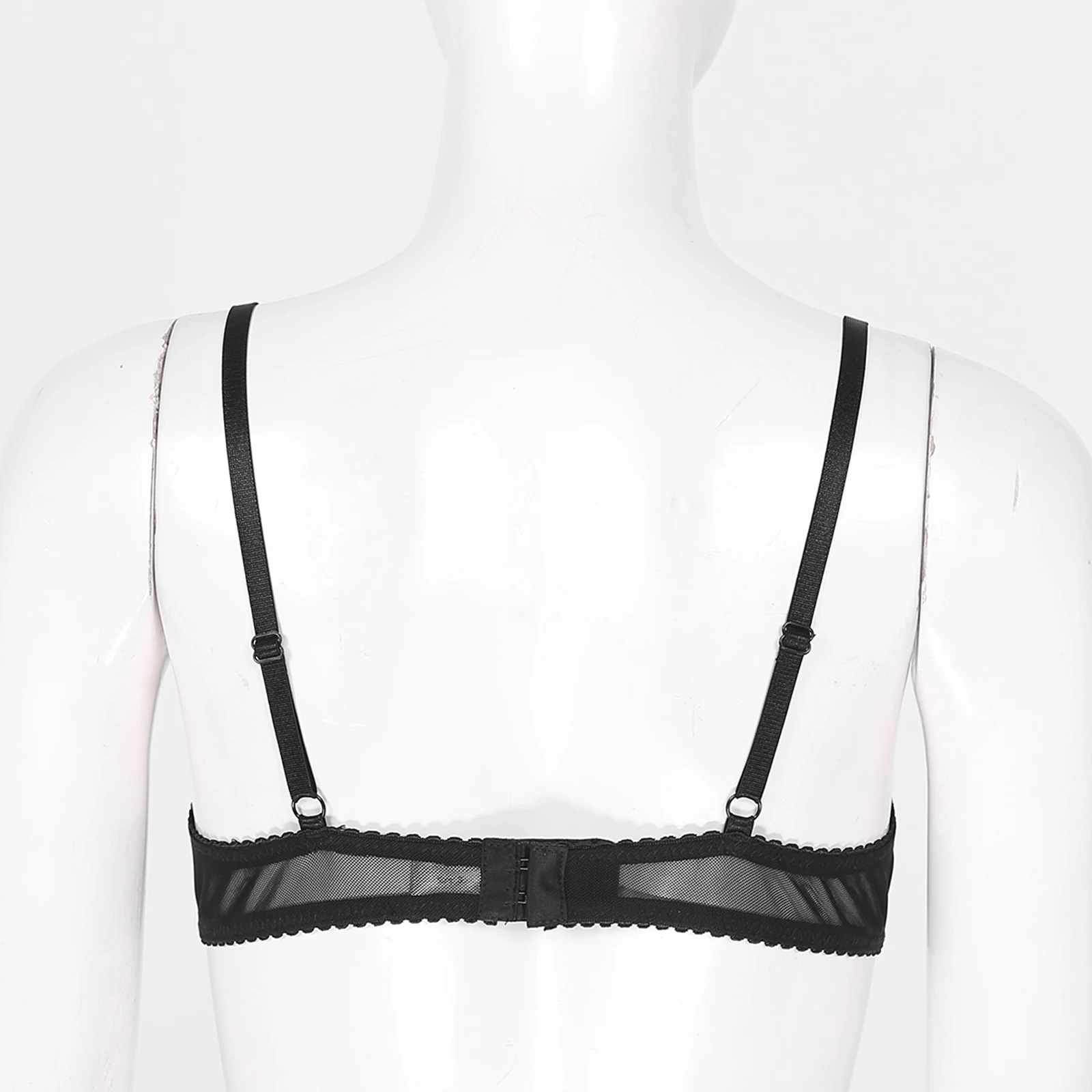 Women's See Through Lace 1/4 Cups Shelf Bra Eyelash Push Up Underwire Bralette Unlined Balconette Brassiere Underwear