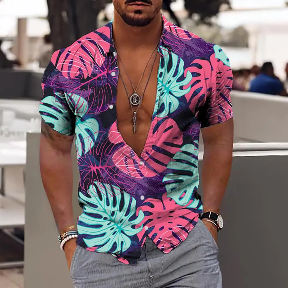 Men'S Shirts Hawaiian 3D Print Short Sleeve Tees Blouse And Shirt new Casual Beach Aloha T-Shirts 2025 For Men Social Shirt Clothing 5xl