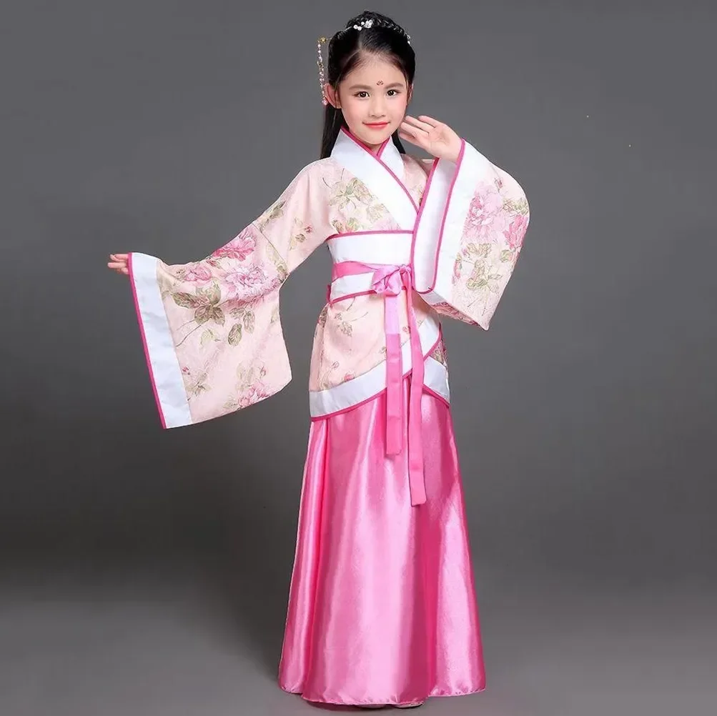 Hanfu Children 2024 Chinese Costume new Kids Flower Girl Dresses Traditonal Stage Wear Women Dance 2025 Costume Adult Fairy Dress