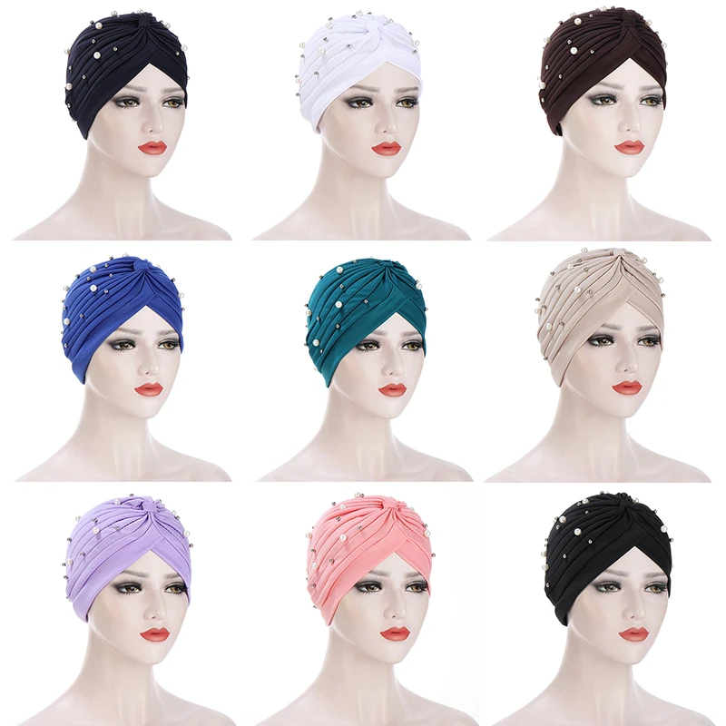 Muslim Turban Hats Beaded Turban 2025 Hats Hair Loss new Banadans Scarf For Muslim Women Clothing Turbantes Para Mujer Quimioterapia