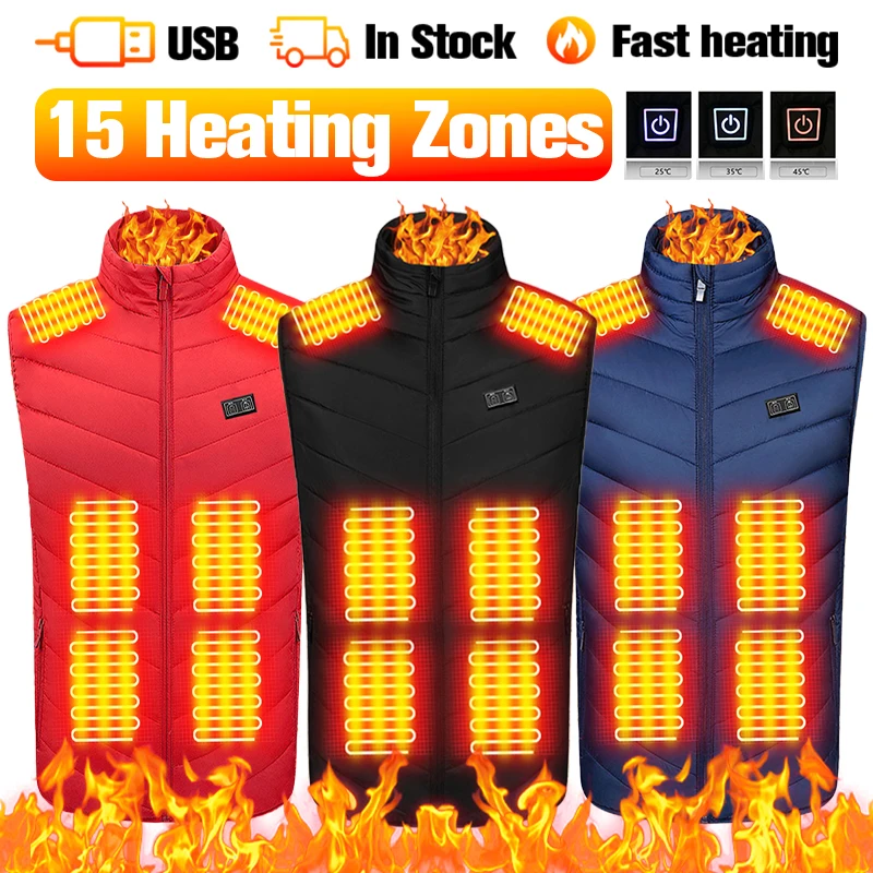 New Heating Jacket 2/4/9/15/17/21 Heated Vest Zones Electric Heated Vest Waistcoat Thermal Clothing For Hunting Outdoor Camping