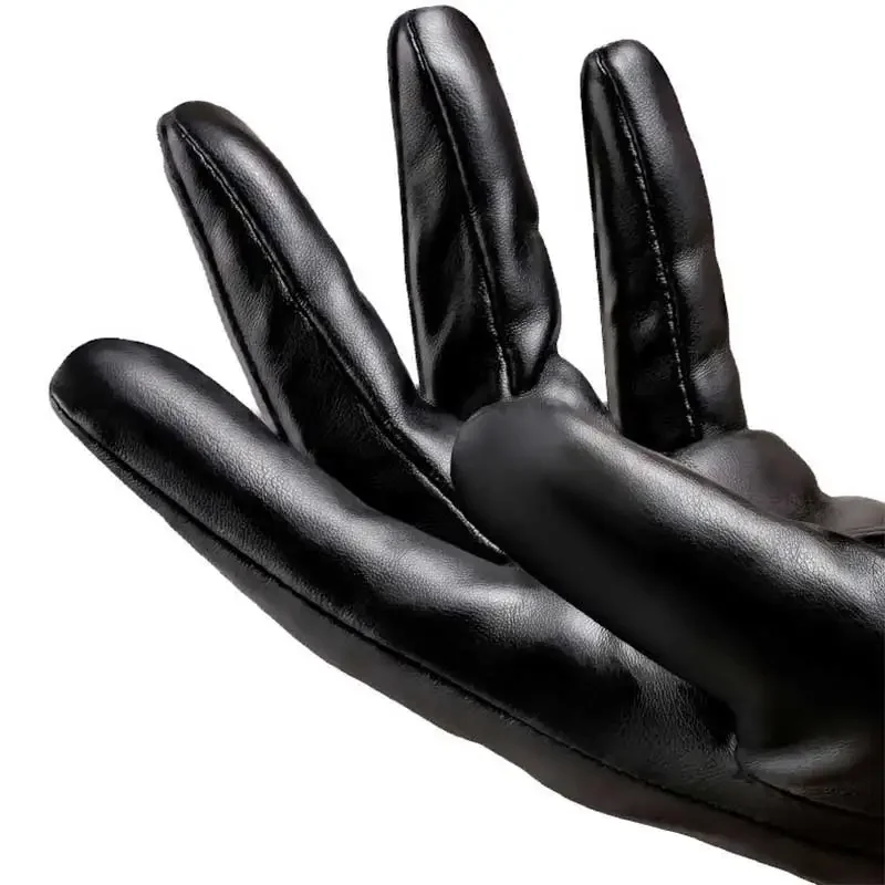 Fleece Linings Leather Gloves Men's PU Leather Cashmere Warm Sports Male Winter Autumn Driving Mittens Waterproof Tactical Glove