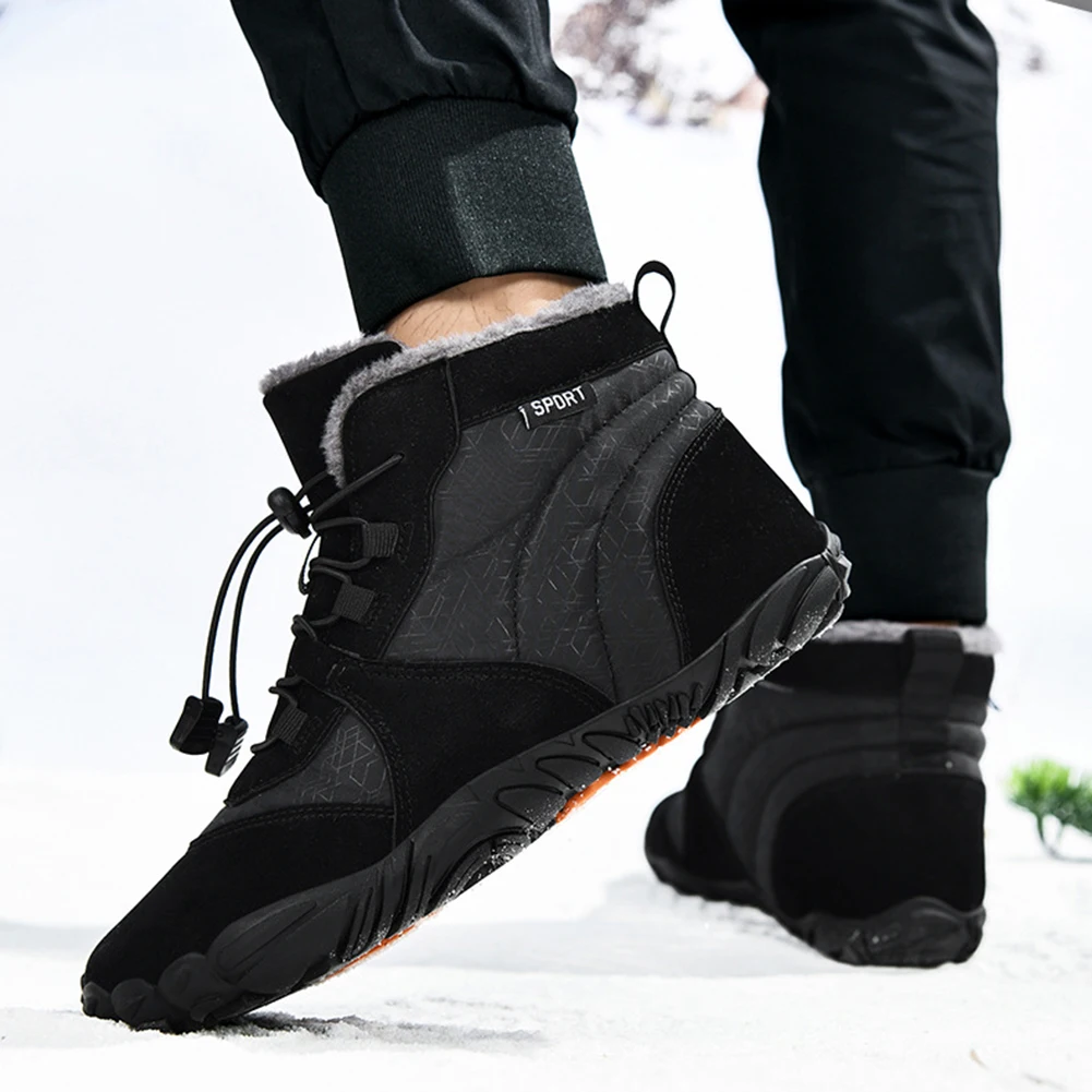 Winter Barefoot Boots Fur Lined Snow Boots Ankle Snow Shoes Non-Slip Cozy Women Men Waterproof Winter Sneakers for Winter