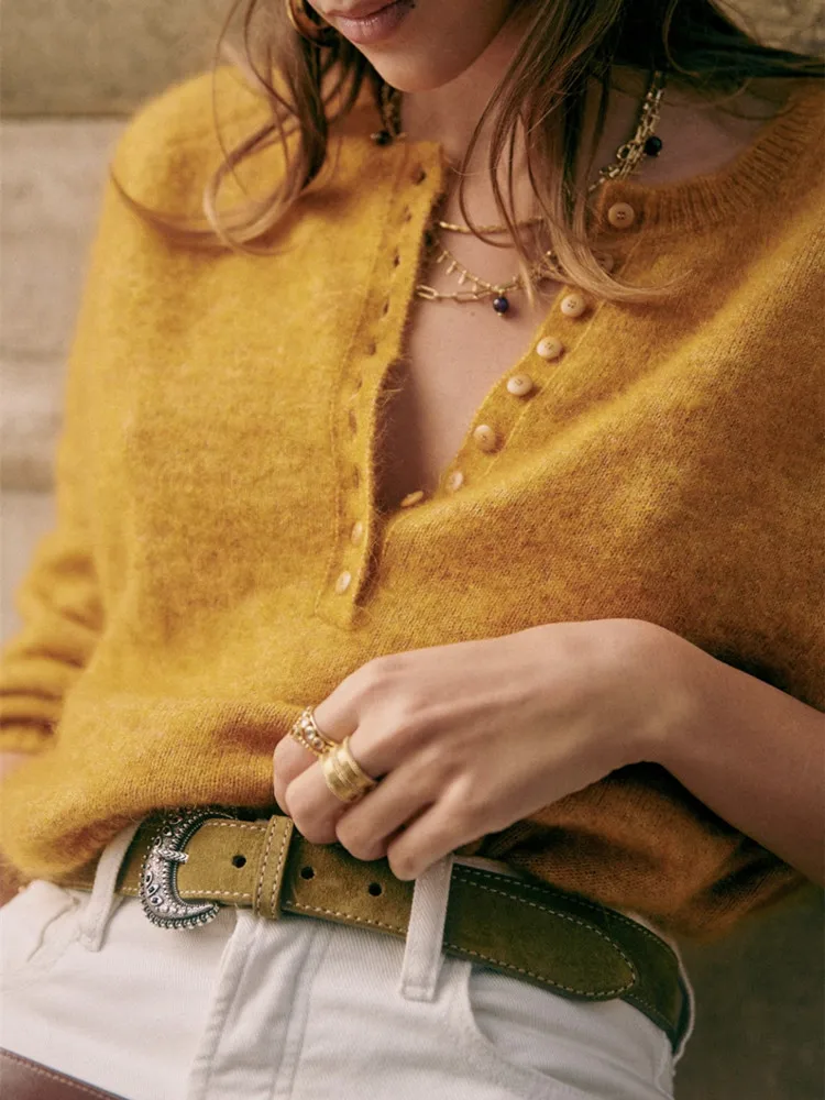 Colors Sweater 5 Women Half Open Collar Long Sleeve Casual 2024 Spring ddmysmile Female Jumper With Buttons Smile