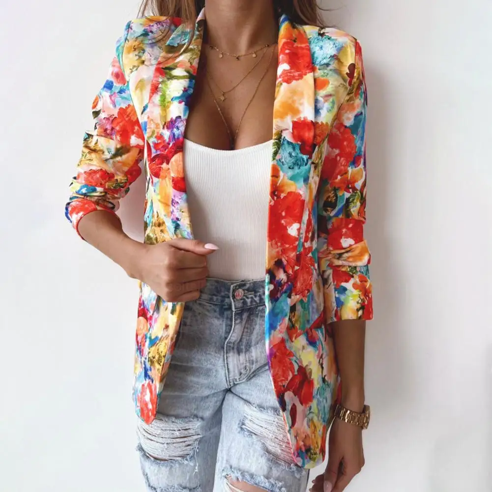 Popular new Lady Blazer Female Office Lady Blazer Printed Fake Pockets Floral Suit 2025 Jacket Super Soft