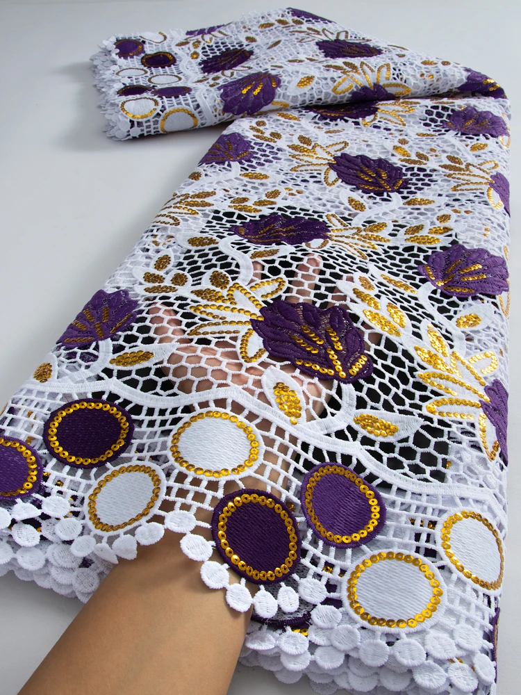 Latest new African Bicolor Guipure Cord Lace Fabric with Sequin 2023 High Quality Guipure Cord 2025 Lace For Sewing Women WeddingTY3236