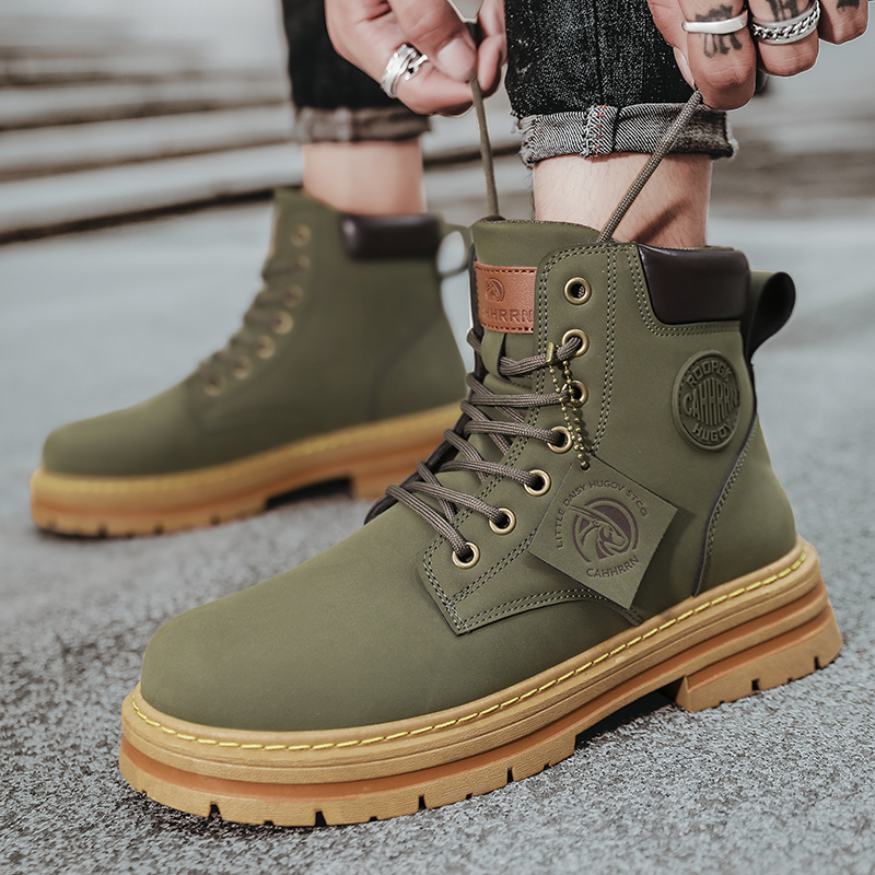 Yellow Men's New Autumn Leather hot High Top Ankle Boots - Classic Fashion Durable Waterproof Soft Sole Anti-Slip