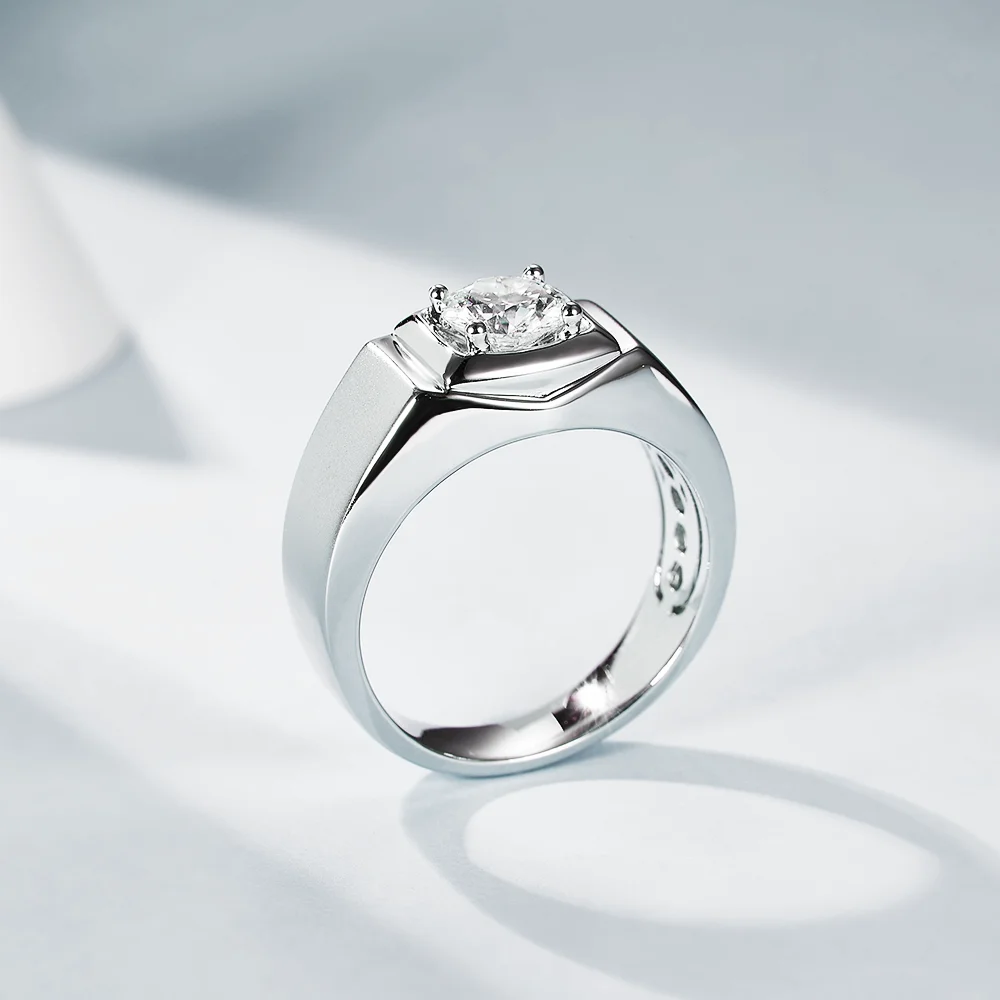 1 Carat Real Moissanite Ring For Men S925 Sterling Silver Round Brilliant Male Wedding Jewelry Gift With GRA Certificate