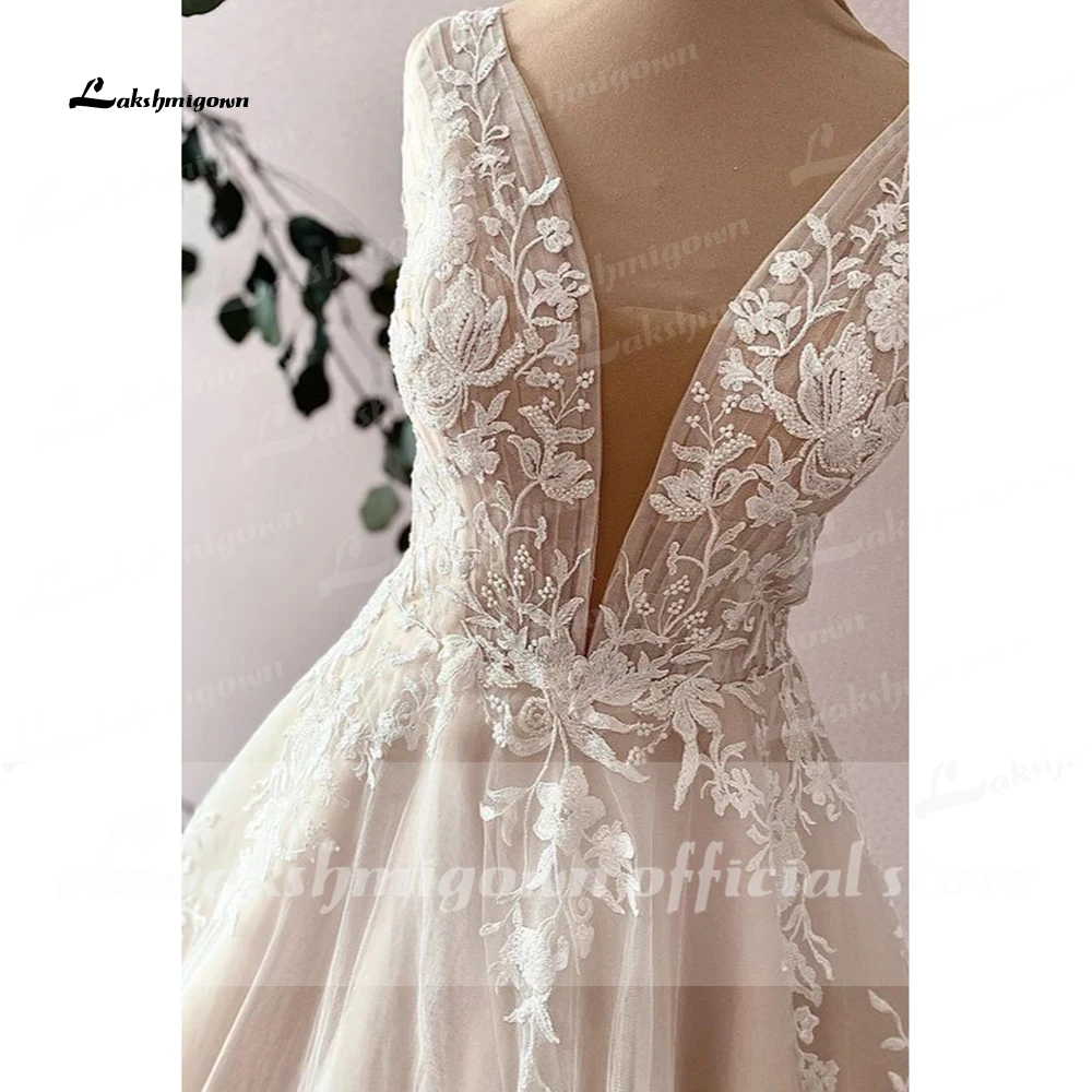 Lakshmigown Bohemian new V-Neck Wedding Dresses Tank Sleeve Tulle A-Line Open Back Lace Bridal 2025 Gowns Bride Dresses Hochzeitskleid