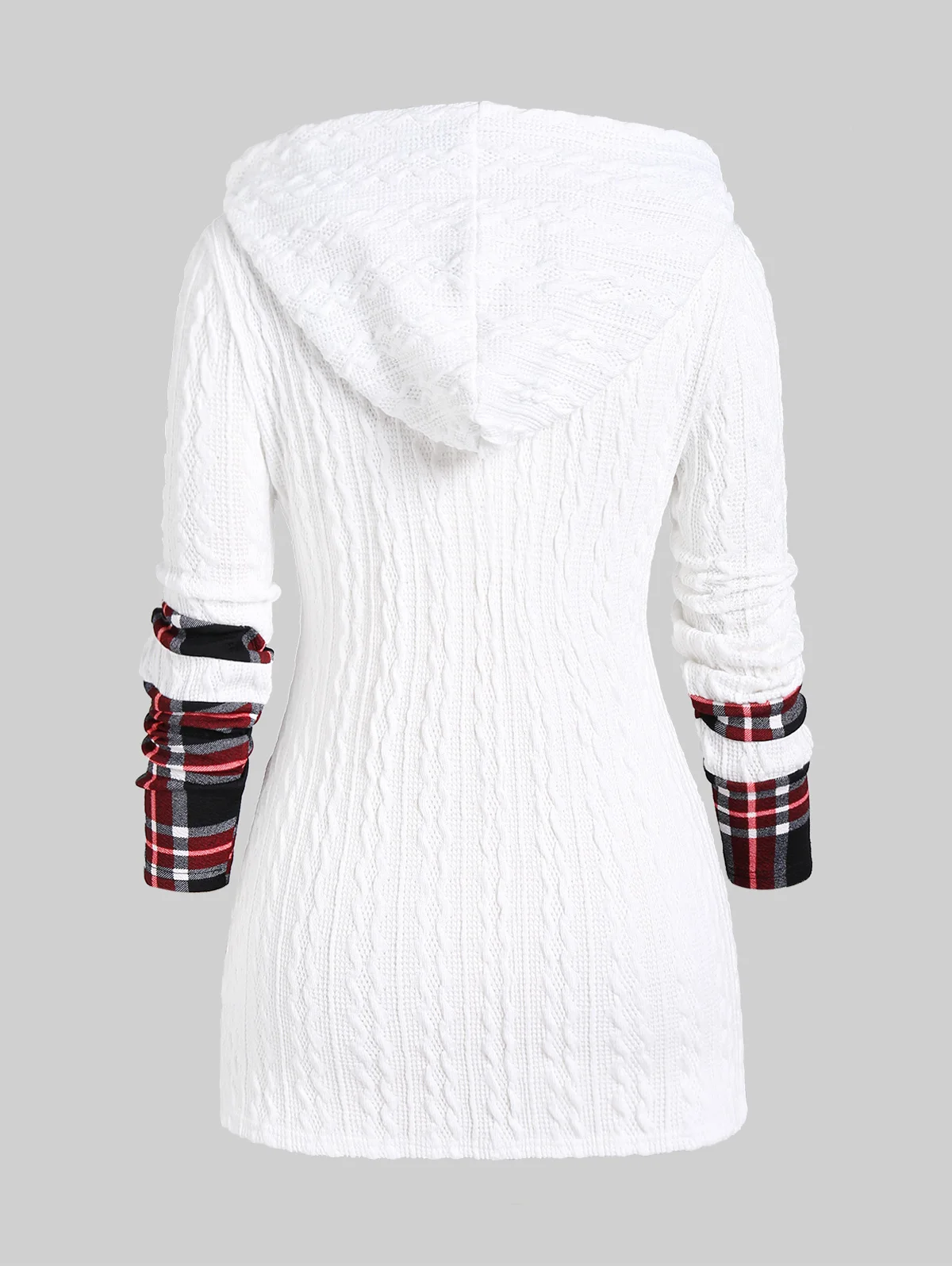 ROSEGAL Plus Size Women's Sweaters Hooded Ruched Plaid Cable Knit Top 2023 Female Autumn Patchwork Pullovers Knitwear New
