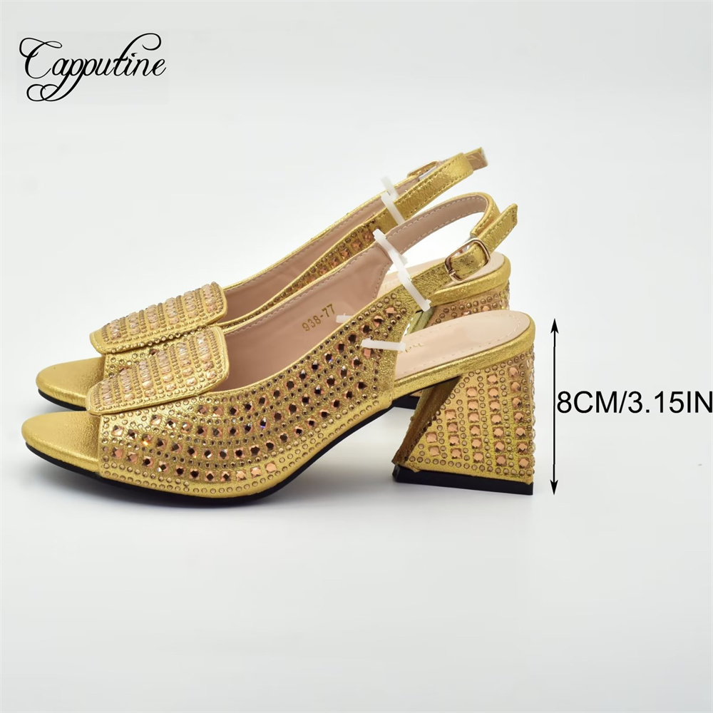 Orange Women Stones Shoes And Bag Set African Ladies Summer Sandals Match With Handbag Femmes Sandales Scarpe Da Donna 938-77