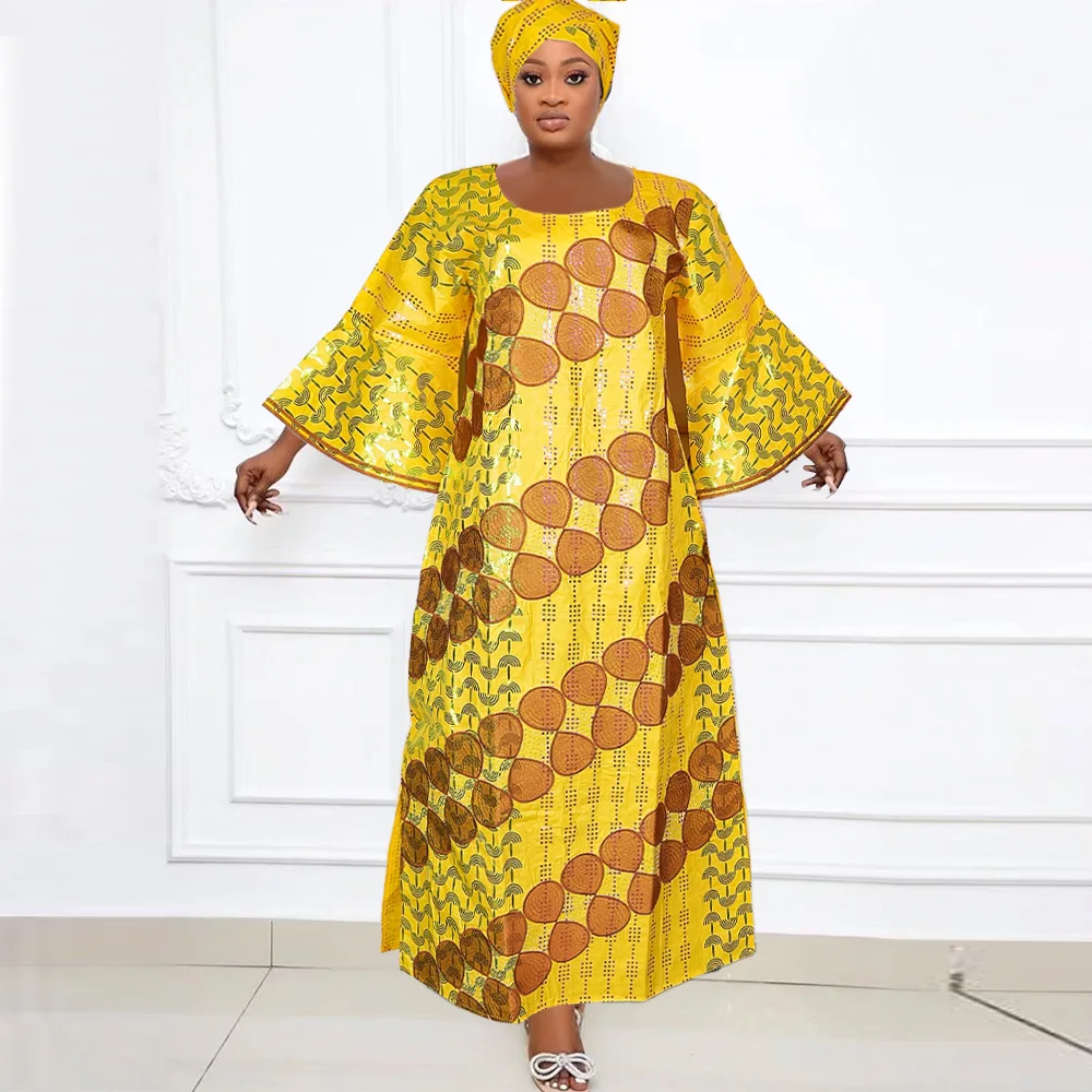 African Dresses For H&D Women Embroidery Bazin Floral Boho Dresses Ankara Rich Long Robes Nigeria Party Wedding Ramadan 2024 smile
