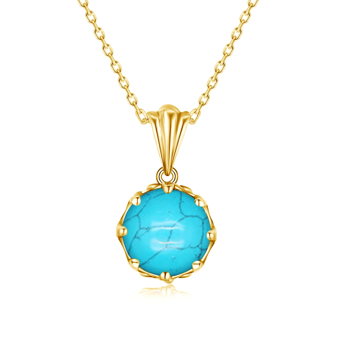14K Gold Plated Jewelry Sets For Women Real 925 Sterling Silver Turquoise Gemstones Round Pendant Earrings Ring Set New