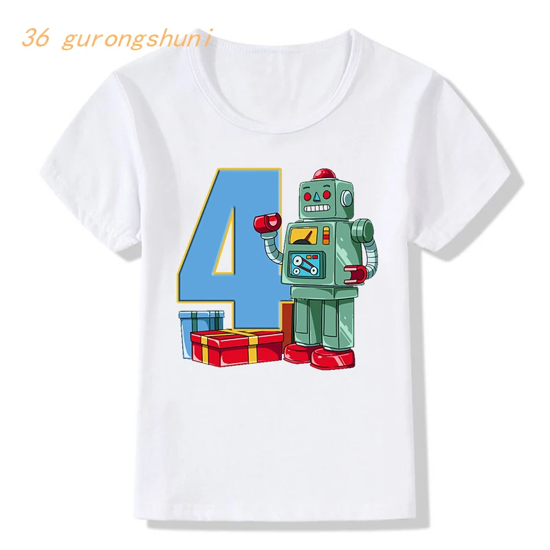 kids t shirt for boys-clothing kid girls clothes Happy Birthday number 2025 1 2 3 new 4 old tshirt girl funny robot graphic tee t-shirt
