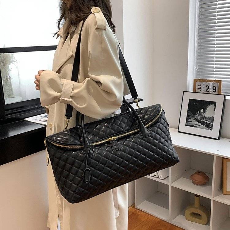 56cm Large Tote Bag Top Quality Totes Women foldable Handbags Travel Shoulder Shop Bags Casual luggage bags duffle bag Cowhide Leather Detachable Stra