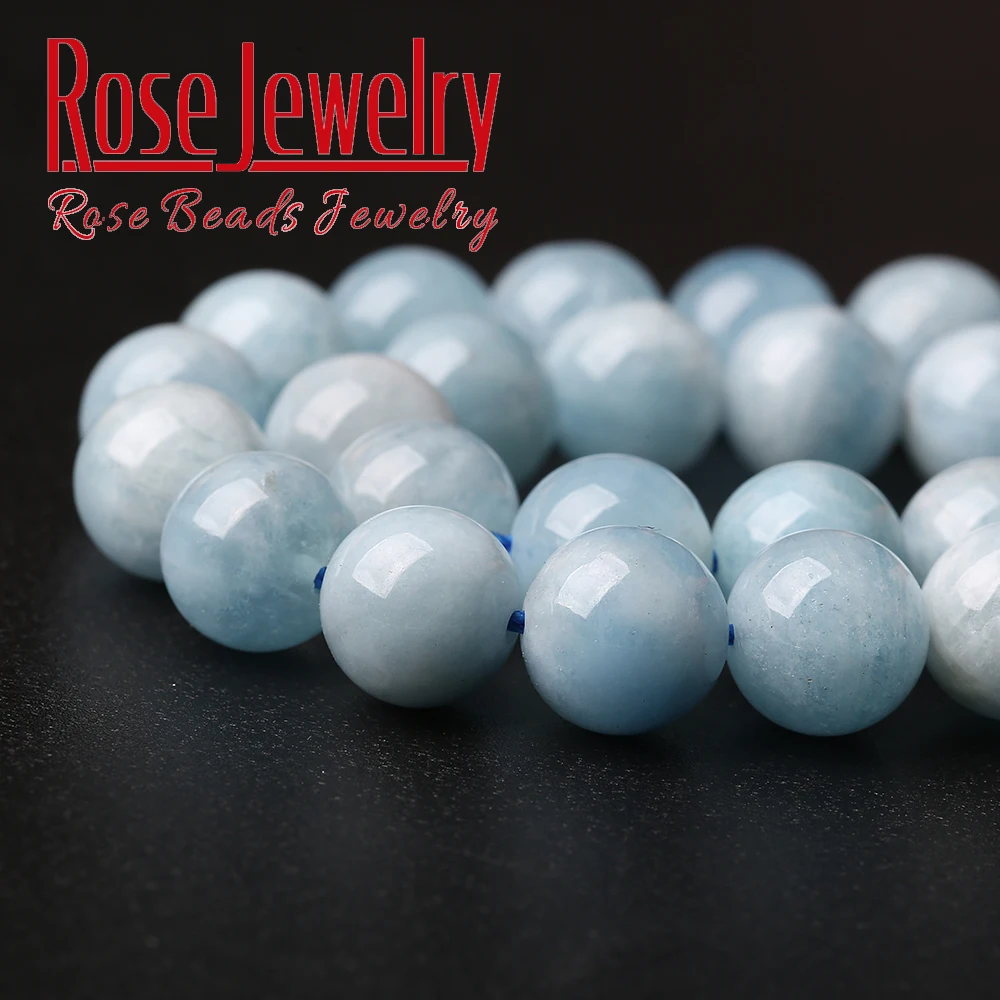 A+ Natural Aquamarines Stone Round Loose Spacer Beads 15" Inches 4/6/8/10/12 Mm Pick Size for Jewelry Making Bracelet Necklace