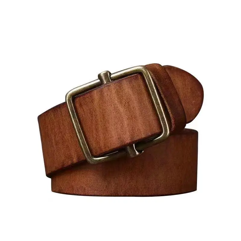 100% Pure Cowhide 3.8 Wide Genuine Leather Belt For Men High Quality Jeans No Drilling Smooth Buckle Belts Cowboy Waistband