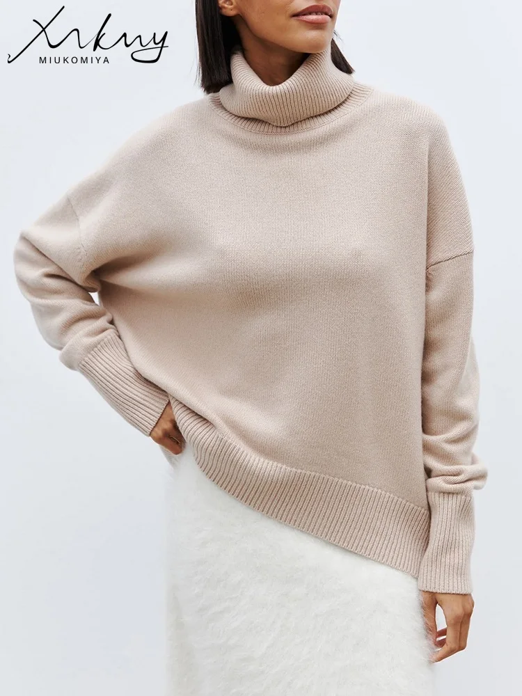 Winter Warm Thick Knit 2025 Sweater Women Turtleneck Pullovers Oversize White Tops Solid Thicken Loose Brown Sweaters For new Women 2023