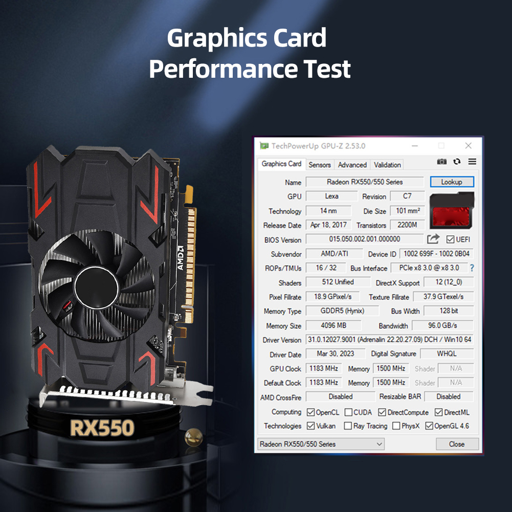 RX550 Graphics Cards 128Bit DDR5 Video Card 4GB Low Profile Computer Graphics Cards with Cooling Fan DP+DV1 For Gaming PC GPU