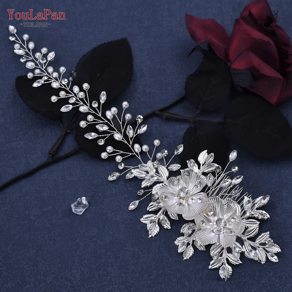 YouLaPan Alloy Flower Wedding Headband with Comb Elegant Pearls Bride Headpiece Girls Woman Headwear Bridal Hair Jewelry HP511