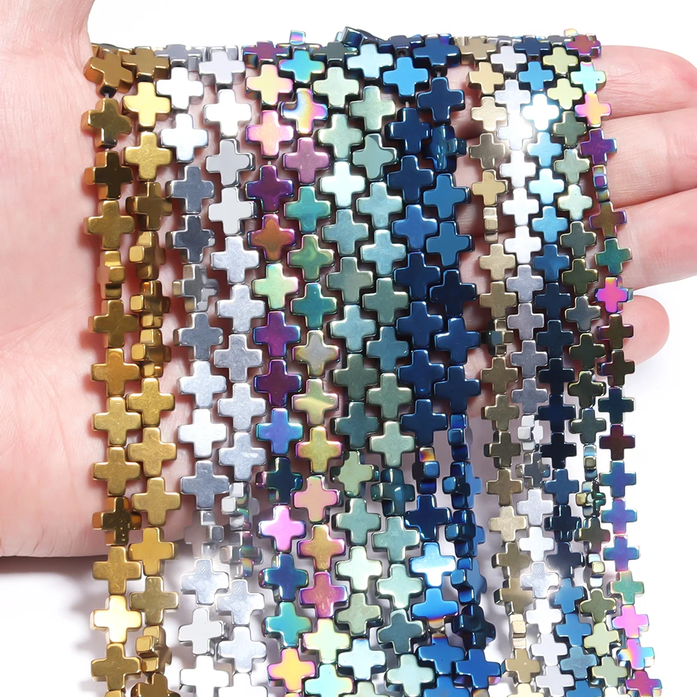 Natural Hematite Stone Beads Multicolor Cross Shape Loose Spacer Bead for Jewelry Making DIY Bracelet Necklace Charm Accessories