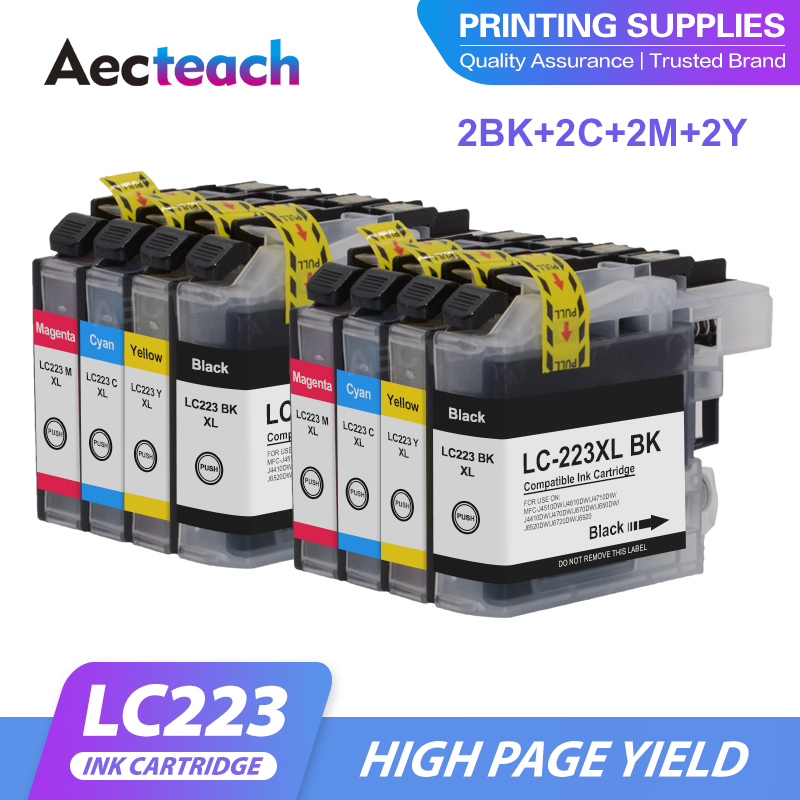 Aecteach new LC223 LC221 Compatible Ink Cartridge For Brother LC223XL MFC-J4420DW J4620DW J4625DW J480DW J680DW J880DW Printer