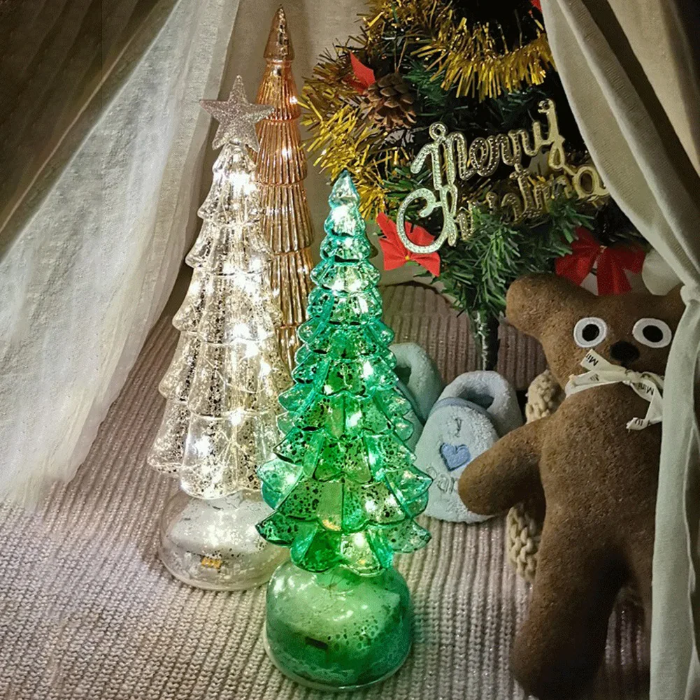 NEW 2025 Christmas Tree Glass Night Light for Home Xmas Romantic Holiday Atmosphere Arbol De Navidad Ornaments LED Luminou new Decor New