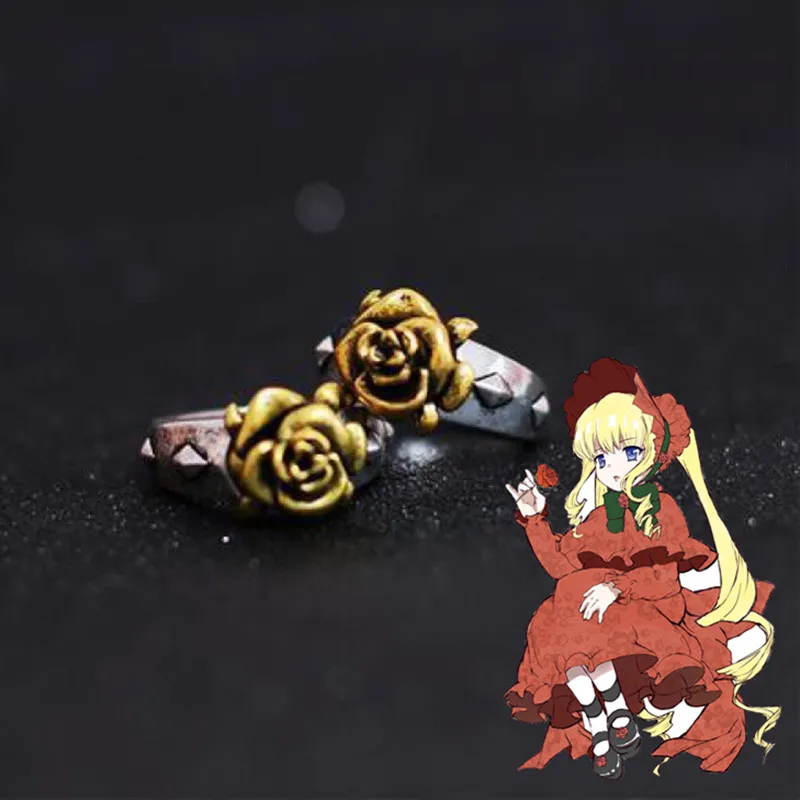 Anime Rozen Maiden Cosplay Ring Unisex Adjustable Opening Retro 3D Rose Rings Jewelry Accessories Prop Gifts