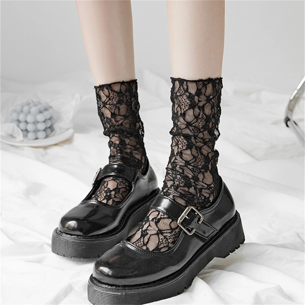 Lace mesh stockings stacked Japanese thin JK soft fairy ins tide Mary Jane vintage transparent tube socks Y 5