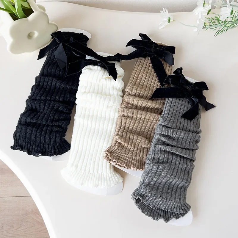 New Winter cm Children Korean Bow knot Lolitas Leg Warmers Kids Knitted Foot Cover for Girls Elastic Tube Heap Socks 5