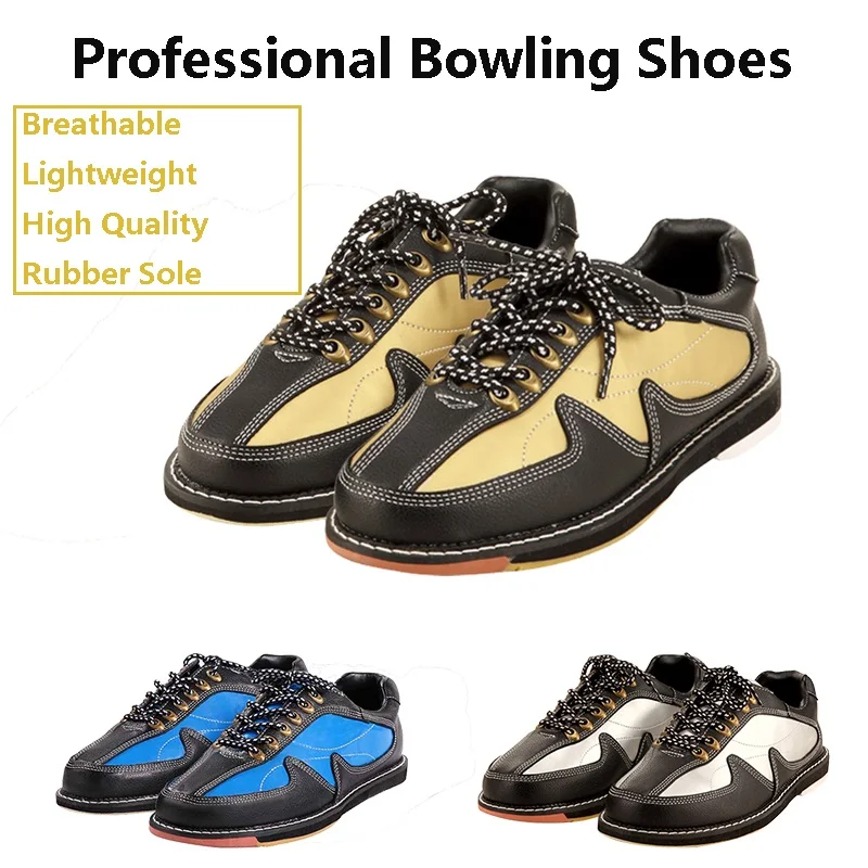Women Men Genuine Leather Bowling Shoes Unisex Breathable Skidproof Sneakers Lace-up Cushioning Indoor Shoes for Bowling